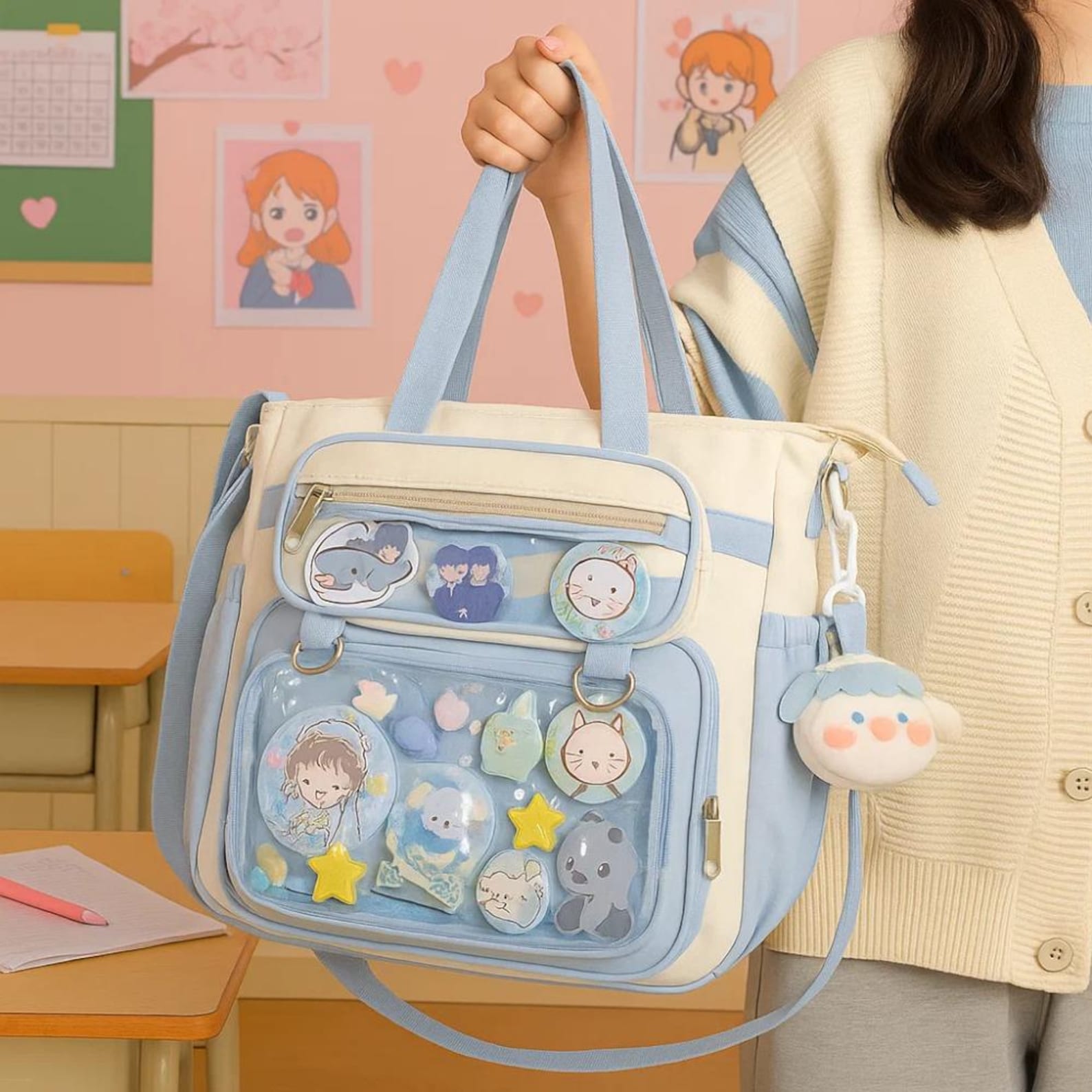 Transparent Ita Bag – Large Capacity Nylon Tote Crossbody Shoulder Handbag for Pins & Charms