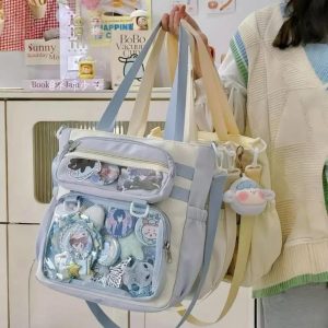 Transparent Ita Bag – Large Capacity Nylon Tote Crossbody Shoulder Handbag for Pins & Charms