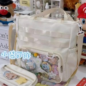 Transparent Ita Bag – Large Capacity Nylon Tote Crossbody Shoulder Handbag for Pins & Charms