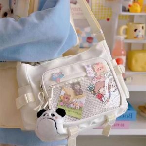 Transparent Pocket Ita Bag – Y2K Japanese Kawaii Nylon Crossbody Shoulder Handbag for Women & Girls
