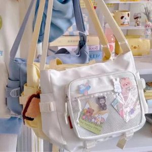 Transparent Pocket Ita Bag – Y2K Japanese Kawaii Nylon Crossbody Shoulder Handbag for Women & Girls