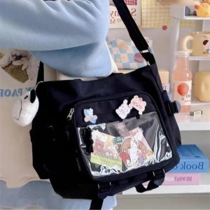 Transparent Pocket Ita Bag – Y2K Japanese Kawaii Nylon Crossbody Shoulder Handbag for Women & Girls
