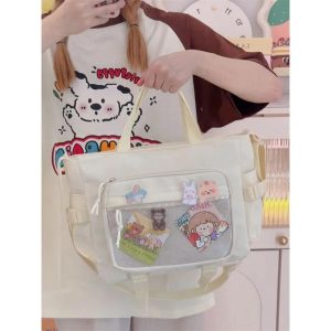 Transparent Pocket Ita Bag – Y2K Japanese Kawaii Nylon Crossbody Shoulder Handbag for Women & Girls