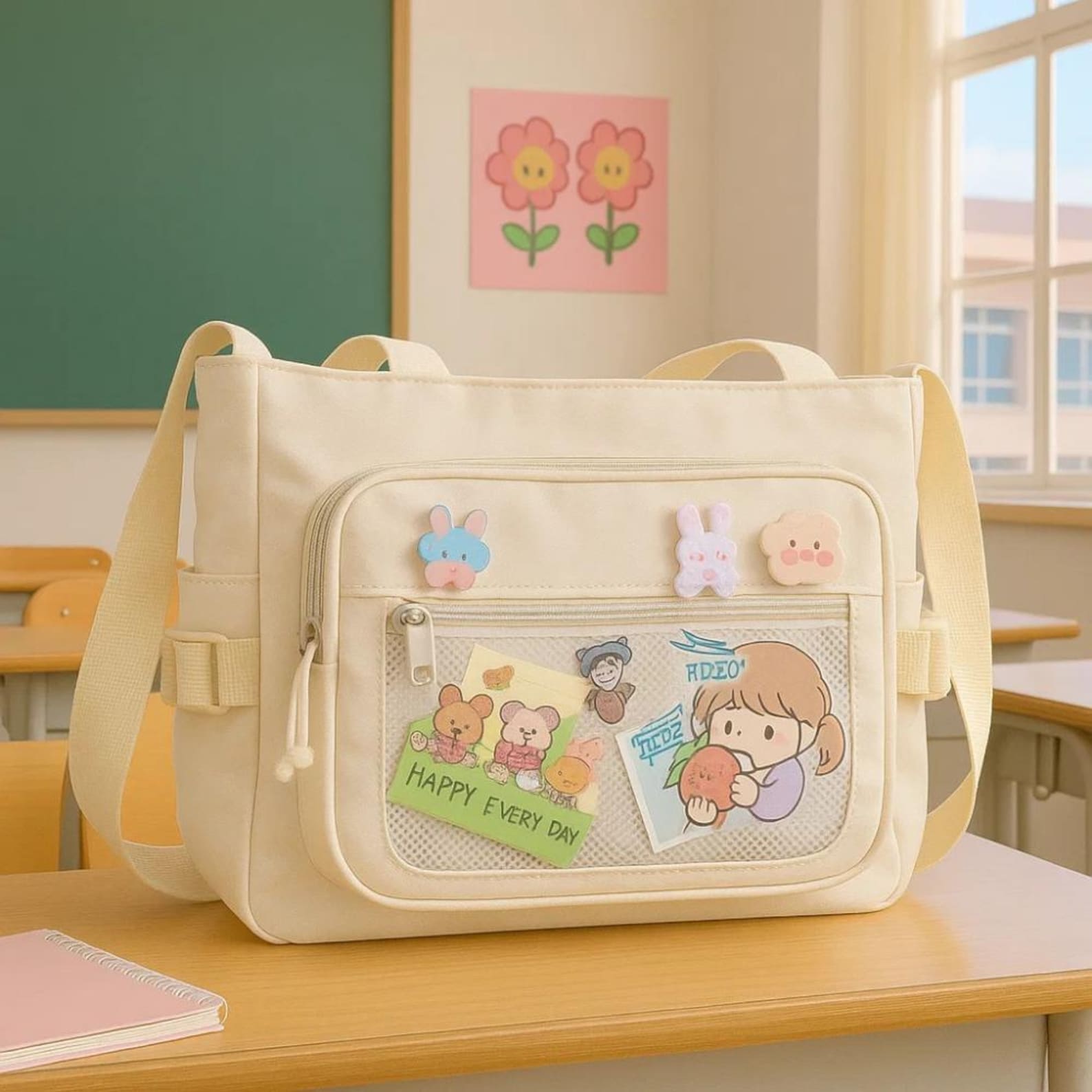 Transparent Pocket Ita Bag – Y2K Japanese Kawaii Nylon Crossbody Shoulder Handbag for Women & Girls
