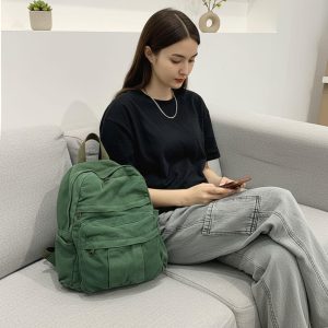 Trendy Minimalist Backpack – Unisex Design, Zippered Canvas Backpack, Perfect For School, Travel, Or As A Unique Personalized Gift,Plain Bag