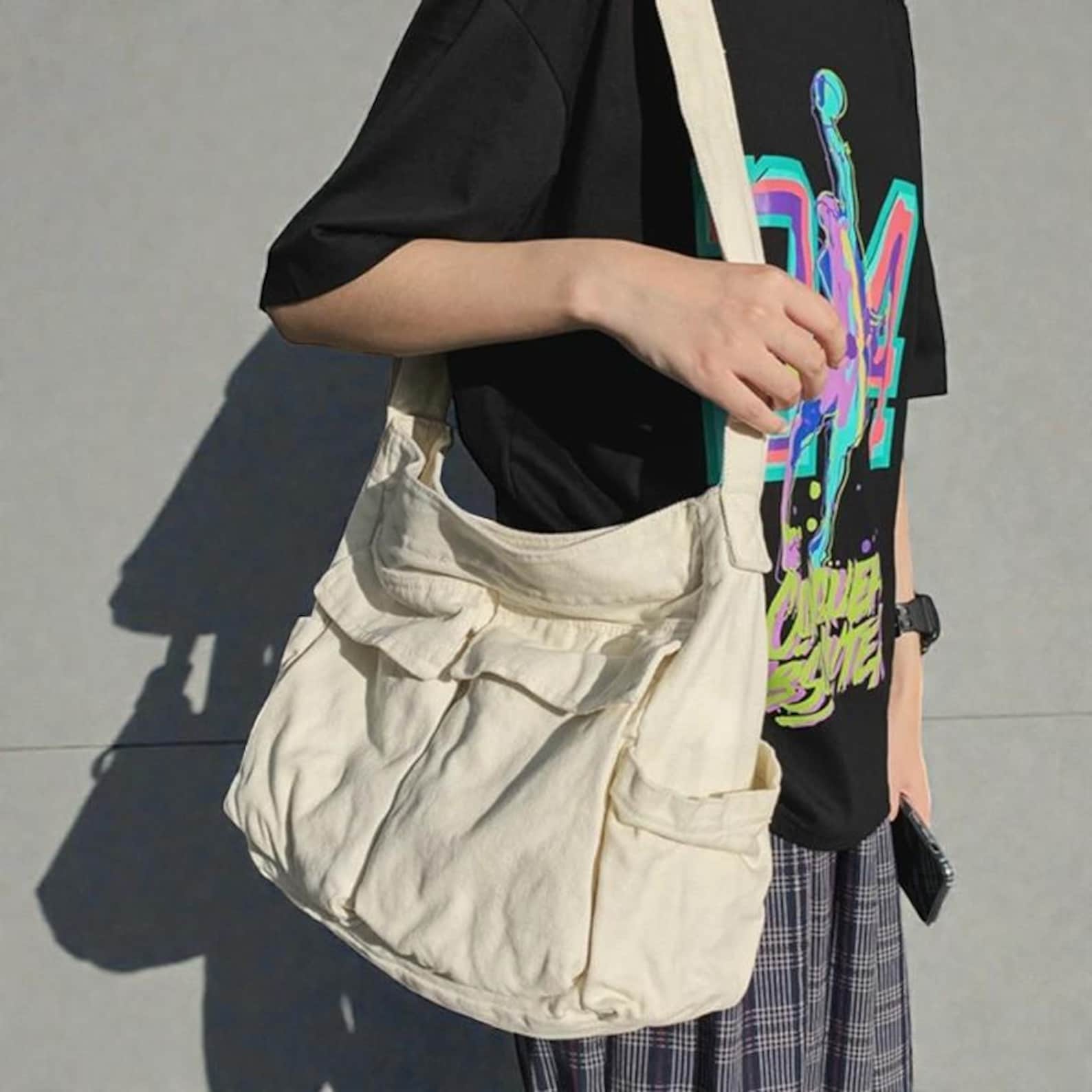 Vintage Canvas Crossbody Bag: Japanese Multi-Color Casual Shoulder Tote