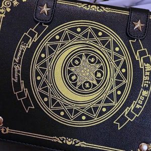 Vintage Magic Book Ita Bag Crossbody – Spellbook Messenger with Clear Window for Pins and Charms | Unique Gift for Anime Cosplay Fans
