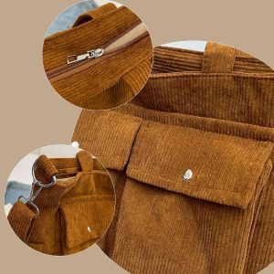 Vintage Multi-Pocket Corduroy Shoulder & Customizable Name Embroidered Crossbody Tote Bag,Large Daily Handbag,Casual Handbag, Christmas Gift