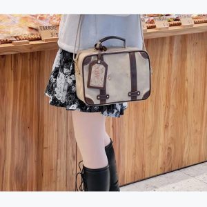 Vintage Solid Ita Bag Women PU Leather Square Crossbody Tote | Y2K Multi-Pocket Shoulder Handbag