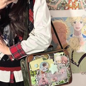 Vintage Solid Ita Bag Women PU Leather Square Crossbody Tote | Y2K Multi-Pocket Shoulder Handbag