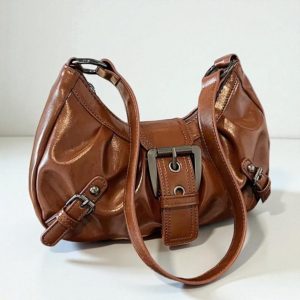 Vintage Y2K Shoulder Bag, Retro Buckle Handbag for Women, 90s Aesthetic Mini Purse, Grunge Streetwear Tote, Fashion Gift for Her