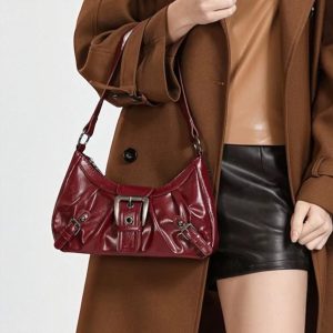 Vintage Y2K Shoulder Bag, Retro Buckle Handbag for Women, 90s Aesthetic Mini Purse, Grunge Streetwear Tote, Fashion Gift for Her