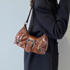 Vintage Y2K Shoulder Bag, Retro Buckle Handbag for Women, 90s Aesthetic Mini Purse, Grunge Streetwear Tote, Fashion Gift for Her