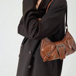 Vintage Y2K Shoulder Bag, Retro Buckle Handbag for Women, 90s Aesthetic Mini Purse, Grunge Streetwear Tote, Fashion Gift for Her