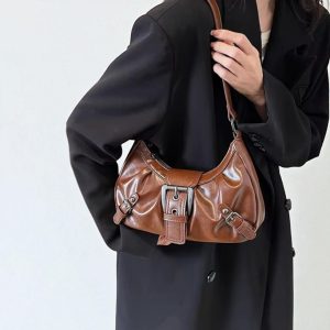 Vintage Y2K Shoulder Bag, Retro Buckle Handbag for Women, 90s Aesthetic Mini Purse, Grunge Streetwear Tote, Fashion Gift for Her