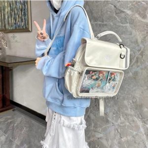 Women’s Kawaii Ita Backpack | Large Capacity Transparent Display Bag | Oxford Cloth DIY Badge Crossbody Tote