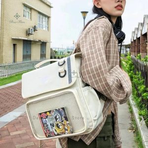 Women’s Kawaii Ita Backpack | Large Capacity Transparent Display Bag | Oxford Cloth DIY Badge Crossbody Tote