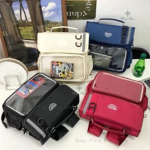 Women’s Kawaii Ita Backpack | Large Capacity Transparent Display Bag | Oxford Cloth DIY Badge Crossbody Tote