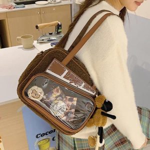 Y2K Anime Ita Tote Bag – Fluffy Polyester Crossbody Bag
