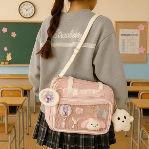 Y2K Anime Ita Tote Bag – Fluffy Polyester Crossbody Bag