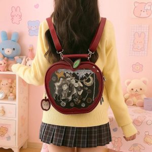 Y2K Apple Ita Backpack – Kawaii Transparent Crossbody Knapsack Handbag for Women