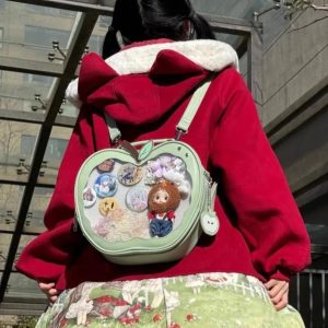 Y2K Apple Ita Backpack – Kawaii Transparent Crossbody Knapsack Handbag for Women