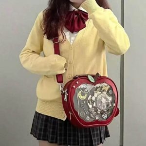 Y2K Apple Ita Backpack – Kawaii Transparent Crossbody Knapsack Handbag for Women