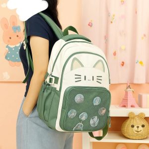 Y2K Cat Ita Backpack | Kawaii Transparent School Bag for Women | Large Capacity Nylon Rucksack | Cute Harajuku Travel Bag