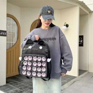 Y2K Cute Cat Ita Backpack Transparent Kawaii Harajuku School Bag DIY Display Student Rucksack