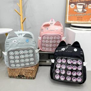 Y2K Cute Cat Ita Backpack Transparent Kawaii Harajuku School Bag DIY Display Student Rucksack