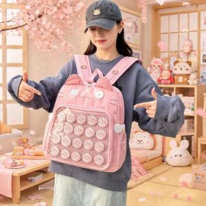 Y2K Cute Cat Ita Backpack Transparent Kawaii Harajuku School Bag DIY Display Student Rucksack