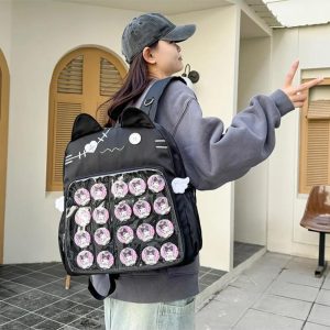 Y2K Cute Cat Ita Backpack Transparent Kawaii Harajuku School Bag DIY Display Student Rucksack