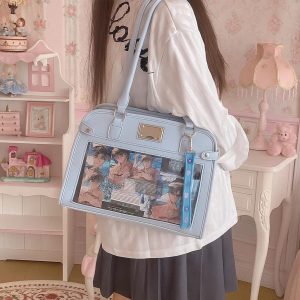 Y2K Designer Ita Bag Women | PU Crossbody Shoulder Bag JK Uniform Style Anime Badge Display Handbag