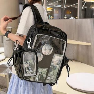 Y2K Ita Backpack – Anime Badge Display, PU Leather Mochila