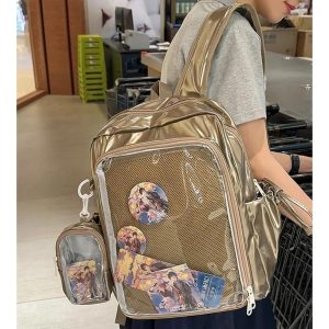 Y2K Ita Backpack – Anime Badge Display, PU Leather Mochila