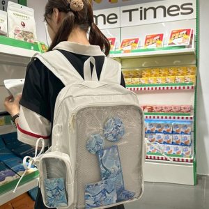 Y2K Ita Backpack – Anime Badge Display, PU Leather Mochila