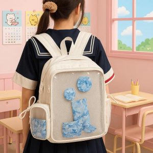 Y2K Ita Backpack – Anime Badge Display, PU Leather Mochila