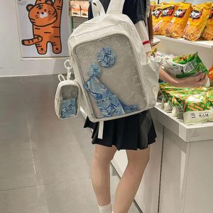 Y2K Ita Backpack – Anime Badge Display, PU Leather Mochila