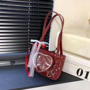 Y2K Ita Bag – Kawaii Heart Shoulder Crossbody with Lace