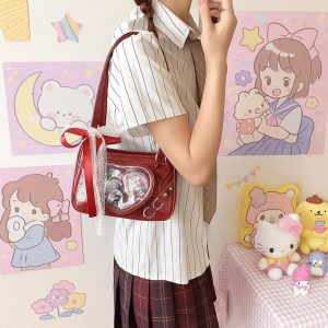Y2K Ita Bag – Kawaii Heart Shoulder Crossbody with Lace