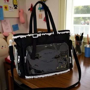 Y2K Ita Bag – Kawaii Lace Tote with Transparent Display