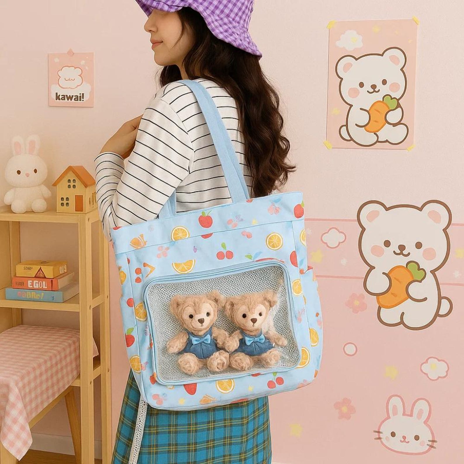 Y2K Ita Bag – Sweet Girl Nylon Tote with Display Window