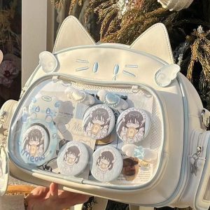 Y2K Japan Silver Cat Pin Backpack