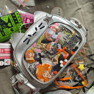 Y2K Japan Silver Cat Pin Backpack