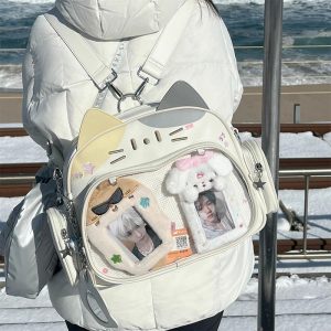 Y2K Japan Silver Cat Pin Backpack