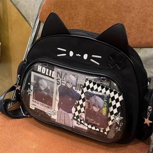 Y2K Japan Silver Cat Pin Backpack