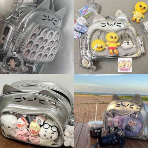 Y2K Japan Silver Cat Pin Backpack