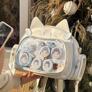 Y2K Japan Silver Cat Pin Backpack