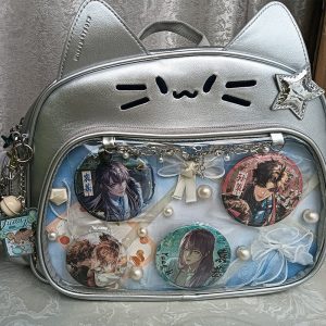 Y2K Japan Silver Cat Pin Backpack