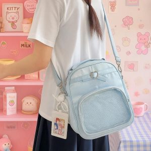 Y2K Lolita Ita Backpack – Satin Beaded Bow Bag | JK Uniform Shoulder Bag | Cute DIY Anime Badge Display Crossbody Bag for Women